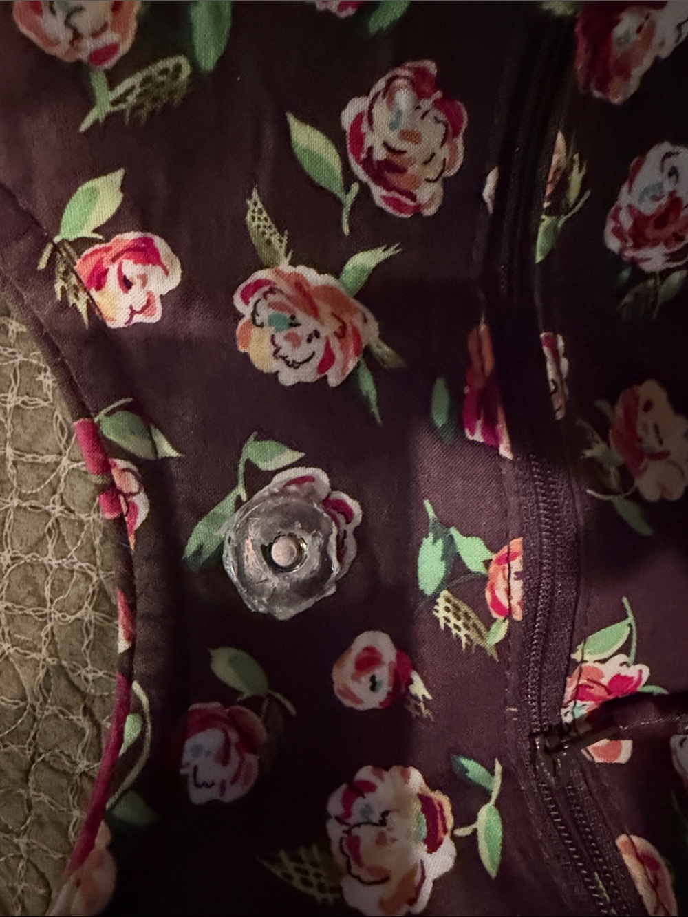 Vera Bradley Quilted Floral Tote in Pink, Green & Brown - Picture 7 of 9